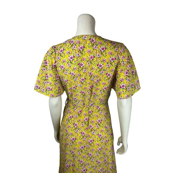 Roller Rabbit Yellow Floral Print Wrap Dress Size S Midi Prana Filena Ruffle - Picture 7 of 10